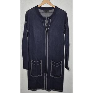 Banana Republic Cardigan Womens M Navy Merino Wool Blend White Stitch/ No Belt
